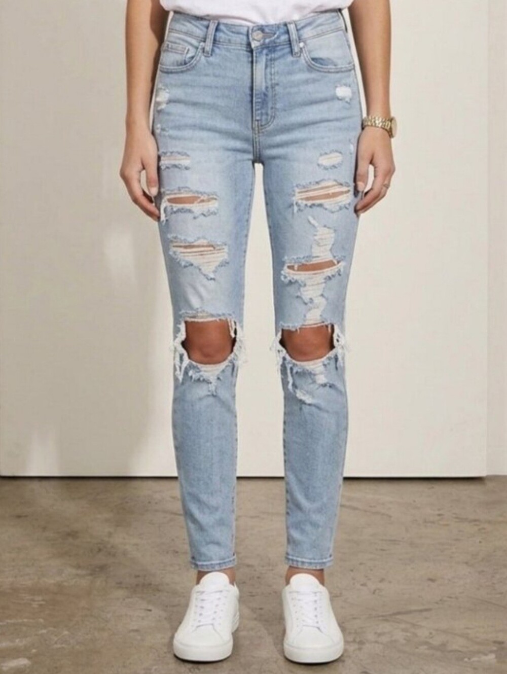 KanCan Distressed High Rise Skinny Jeans Light Wash Shredded Frayed 3 / 25